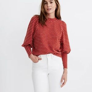 Madewell Puff-Sleeve Mockneck Top in Bow-Tie Jacquard
